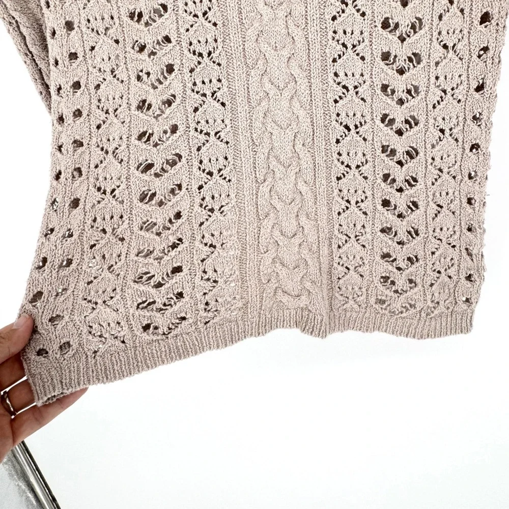 Free People Y2K Cable Knit Open Tie Back Sweater Beige Size S Coastal Bohemian
